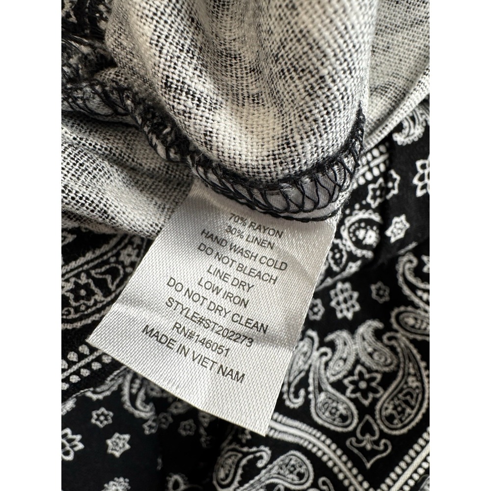 Monteau Los Angeles Linen Blend Wide Leg Bandana Print Pants XL‎ Black White - Picture 9 of 11